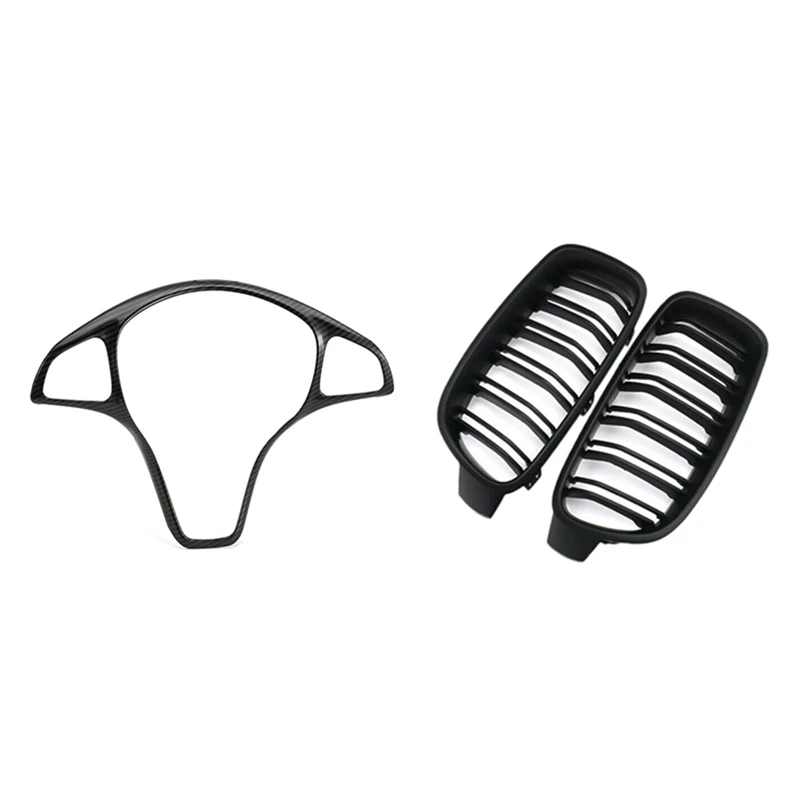 

Steering Wheel Cover for Benz C-Class W205 14-17 / Glc-Class & Front Kidney Grille Grills Matte Black for BMW F30 F35