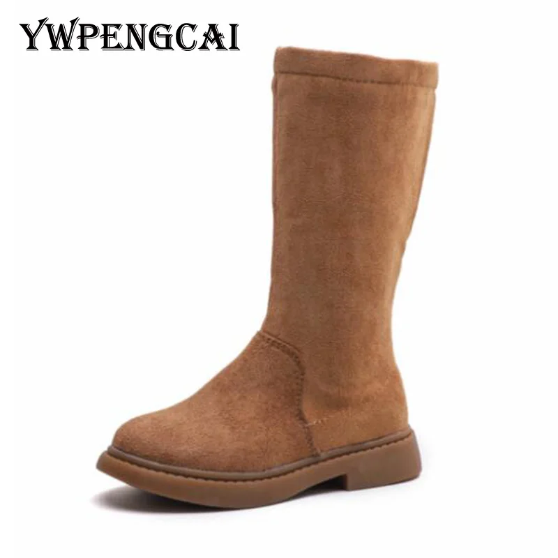 Цвет: желтый YWPENGCAI Autumn Winter Kids Warm Thick Fur High Boots For Girl Flock PU Leather Girls Boots Size 26-36 - Цвет: Цвет: желтый