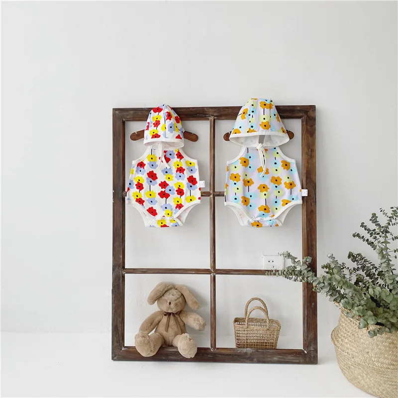 

7plus1 girls suspender floral printing triangle romper cotton summer cute jumpsuits toddler clothing