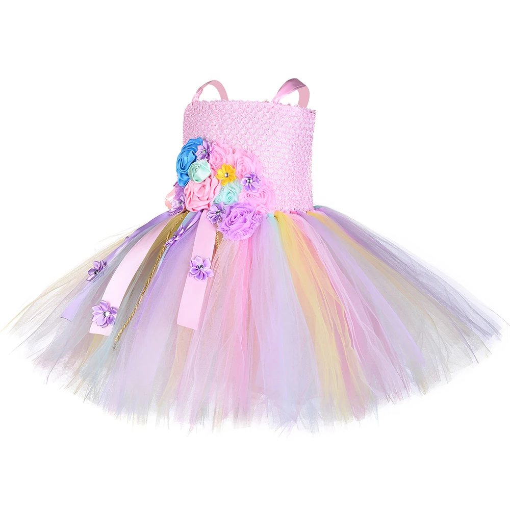 Unicorn Tutu Dress with Headband Cute Girls Flowers Knee Length Birthday Party Dresses Children Kids Halloween Carnival Costume | Детская