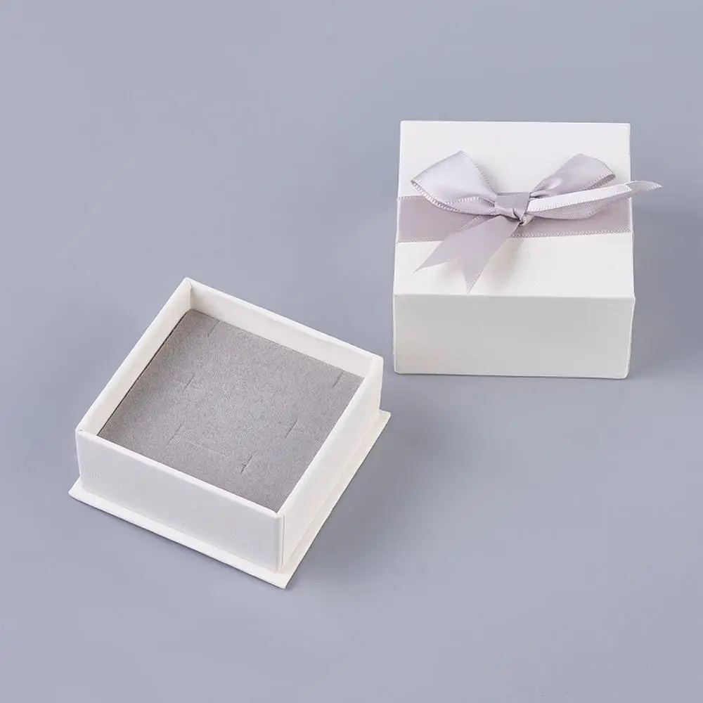 12/18pcs Cardboard Jewelry Boxes Square with Sponge Velours and Ribbon Bowknot  jewelry boxes for packaging Gifts 7.6x7.6x4.3cm