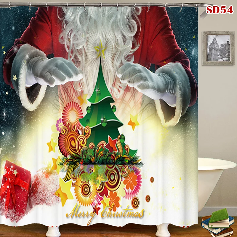 

Christmas Pattern Printing Shower Curtain Waterproof Bathroom Supplies Xmas Decor DTT88