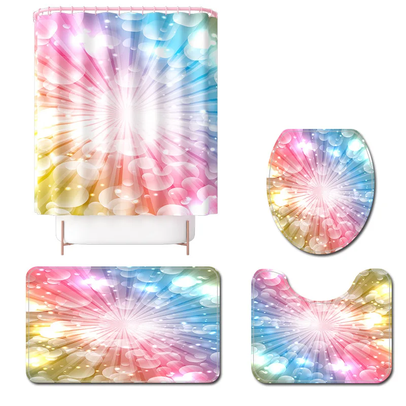 

Bath Mat Printing Bathroom Carpet and Waterproof Shower Curtain Set Non-slip Toilet Foot Mats Memory Foam Toilet Seat Cover Mat