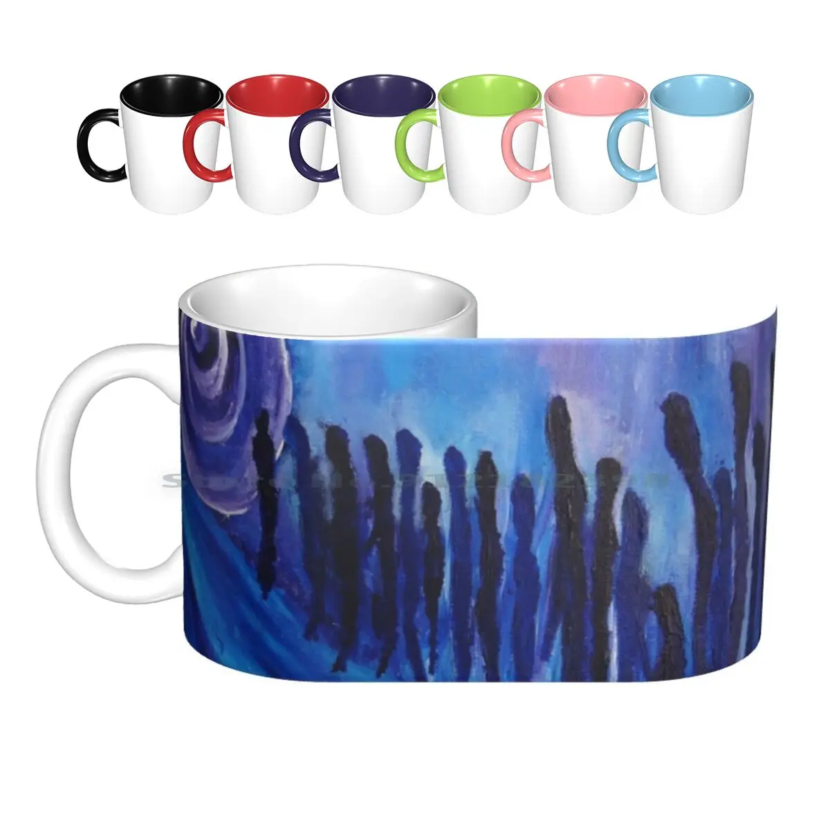 

Неизвестные керамические кружки, кофейные чашки, Кружка для молока и чая, кружка с изображением людей, прогулок, синего парада, духа смерти, ...