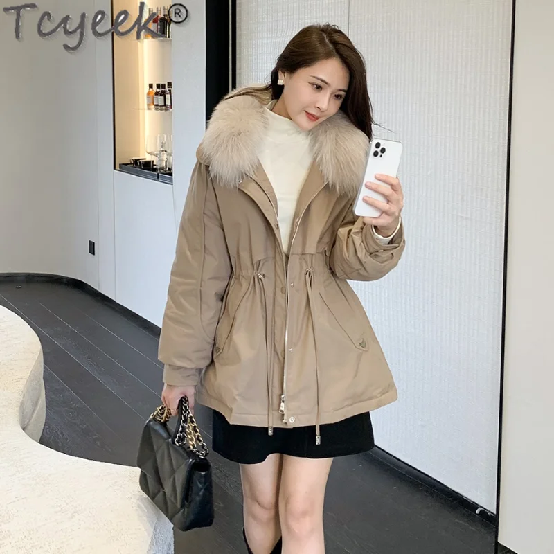 

Tcyeek Casual Hooded White Duck Down Jacket Female 2021 Real Fox Fur Collar Down Coat Women's Clothing Casaco Feminino Gxy1183