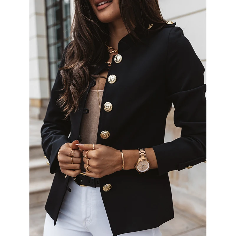 

Женский офисный винтажный Блейзер, элегантный однотонный приталенный однобортный пиджак с длинным рукавом, маленькая верхняя одежда в ули...