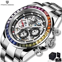 pagani design fashion brand automatic mechanical mens watch business stainless steel waterproof wristwatch rainbow luxury watch