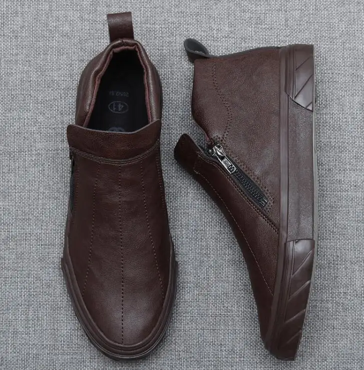 autumn new fashion street cool men simple zipper pu leather casual shoes man trend leather shoes loafers