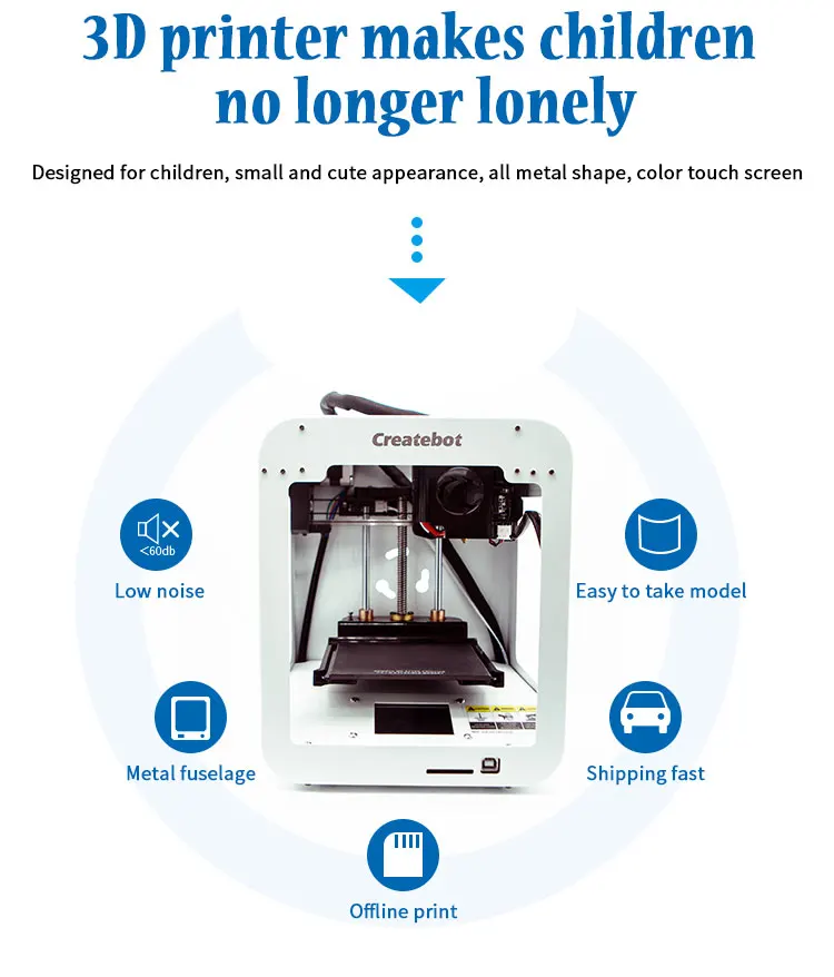 Bestellen CreateBot Kleinwagen 3D Drucker Bunte Touchscreen Entry-level Kinder Metall Fall Hohe Präzision 3D Impresora