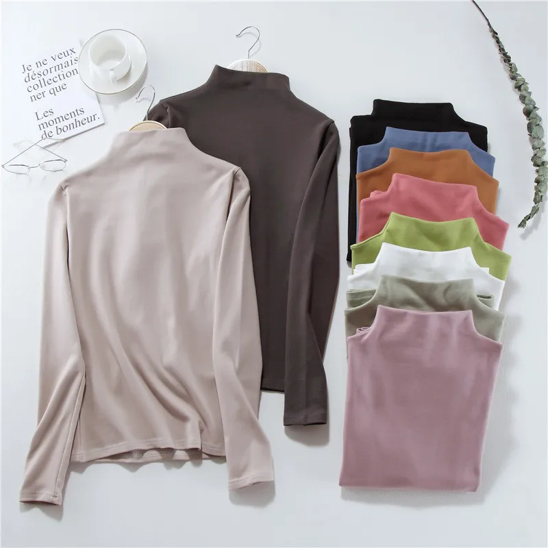 

Women Long Sleeve T-shirts Casual Slim Fit Autumn Turtleneck Clothes 2021