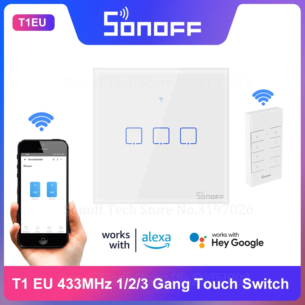 Itead Sonoff T1 EU 86 1/2/3 gang TX 433Mhz RF с дистанционным управлением Wifi настенный выключатель
