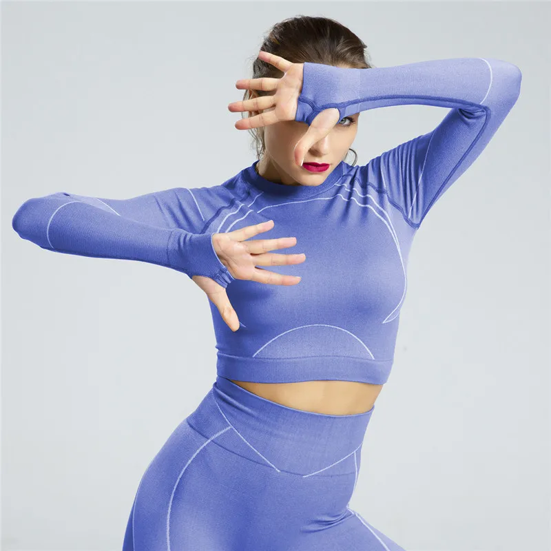 Женский комплект для йоги высокая талия пуш ап хип хоп костюм бесшовный плотный