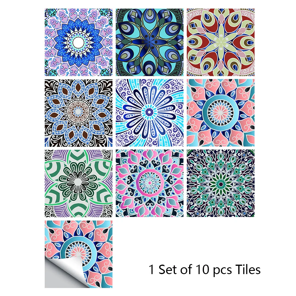 

Splicing Floral Simulation Tile Stickers Home Renovation Kitchen and Bathroom Decoration Self-adhesive Waterproof Wall Stickers