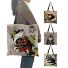 Японская женская сумка для покупок с принтом кошки, Женская Повседневная сумка через плечо, большая емкость, сумки для продуктовых супермаркетов