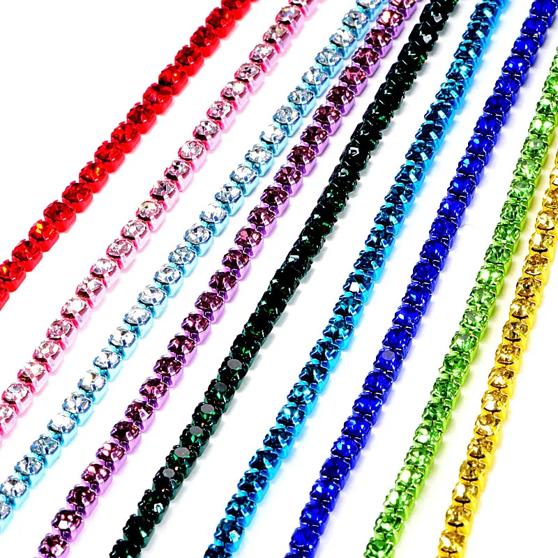 

5yard Glass Crystal Strass Rhinestone Cup Chain Sew on Diamond Glue-On Close Chain Glitter Trimming Crystal Chain Sewing Garment