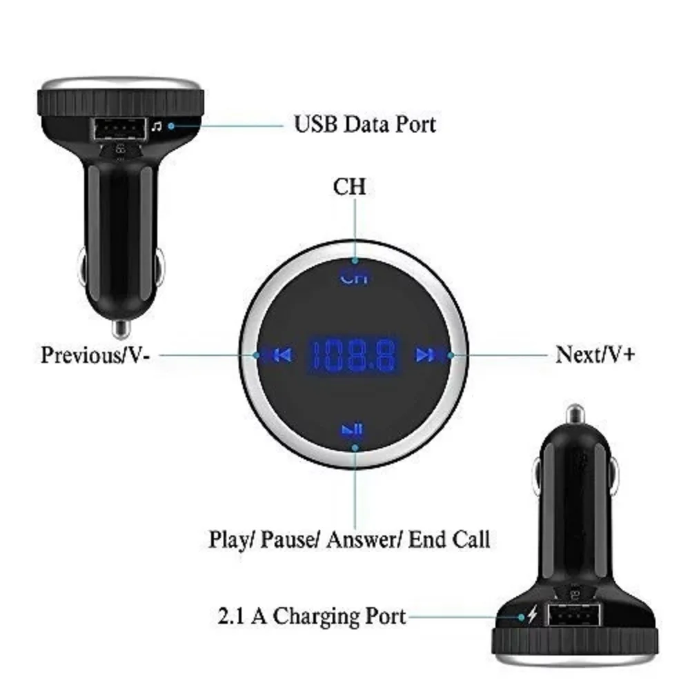 TUAO Bluetooth Fm Transmitter DC12V 24VCar Kit MP3 Modulator Car Charger Dual USB Fast Charge LED Plaid Screen Hands-free Call | Автомобили