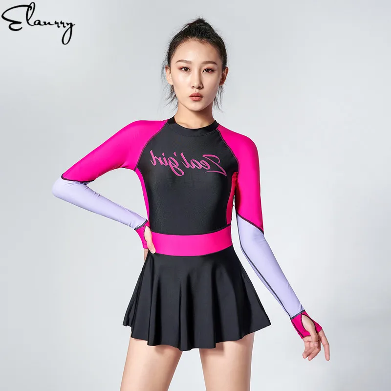 2020 новейший Женский Цельный купальник с длинными рукавами юбка для плавания