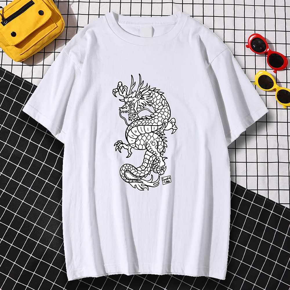 

Kohpweran Creativity Traveling Dragon Workshop Printing Men T Shirts Tshirts Vintage Oversized Streetwear Aesthetic Crewneck