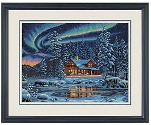 

MM FREE delivery Top Quality popular counted cross stitch kit Aurora Cabin House Cottage North Pole Lake River dim 35212