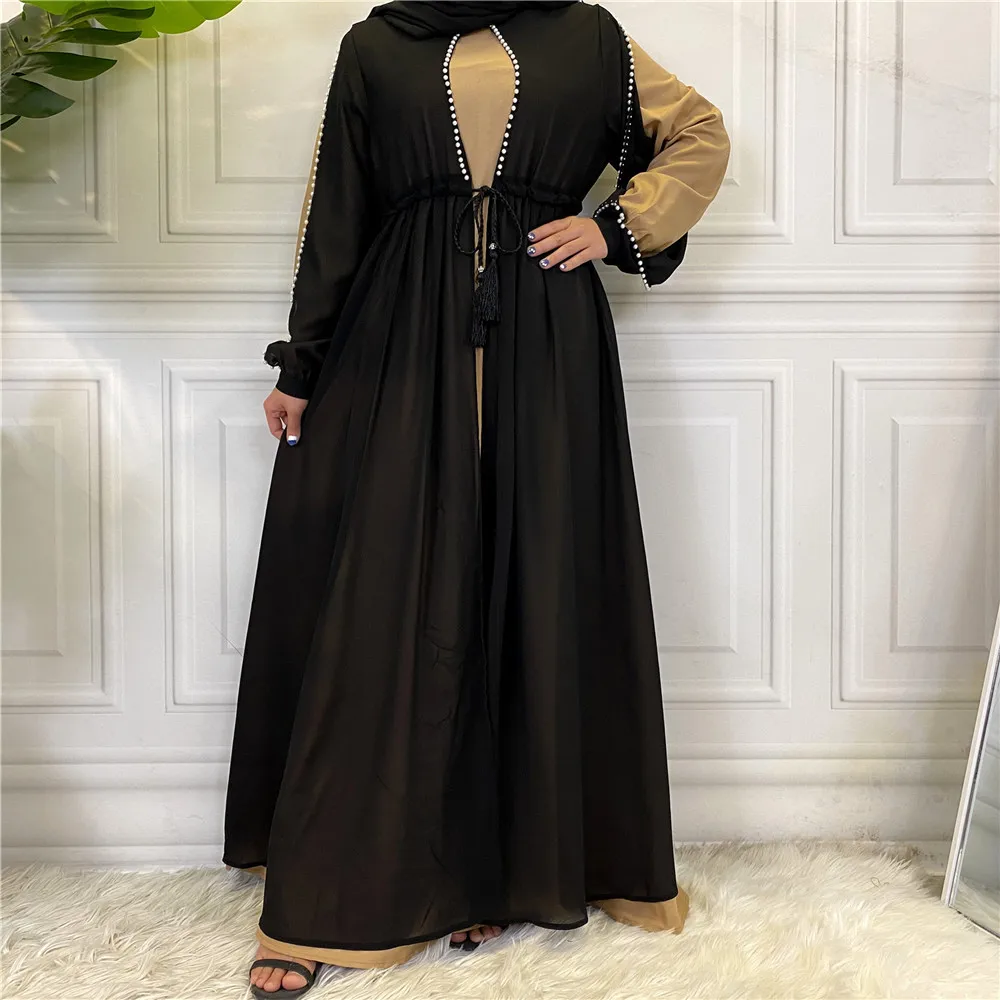 

Muslim Fashion Fake Two Long Sleeve Middle Eastern Fashion Dresses Abaya Turkey Kimono Dress Islamic Clothing Abaya Kimono 2021