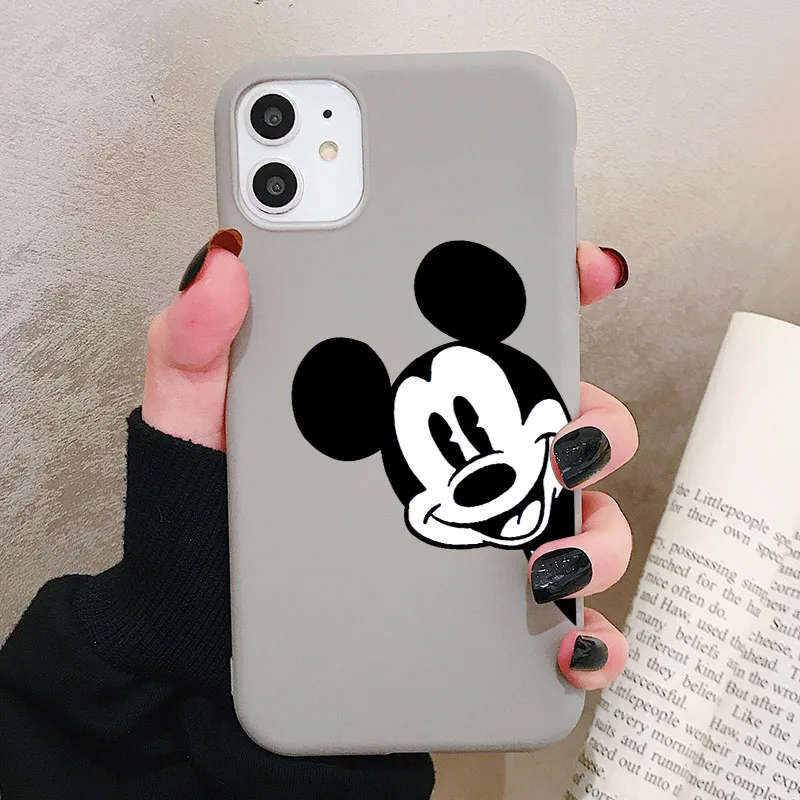 P1Gray Чехол для телефона iPhone 11 Pro XR X Xs Max 8 7 6 Plus 6S 5S SE матовый Силиконовый чехол с мультяшной мышкой мягкая задняя крышка - Цвет: P1Gray