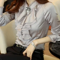 autumn winter 2020 women chiffon bottoming shirt blouse feminine stuff long sleeve stand tops shirt without accessories