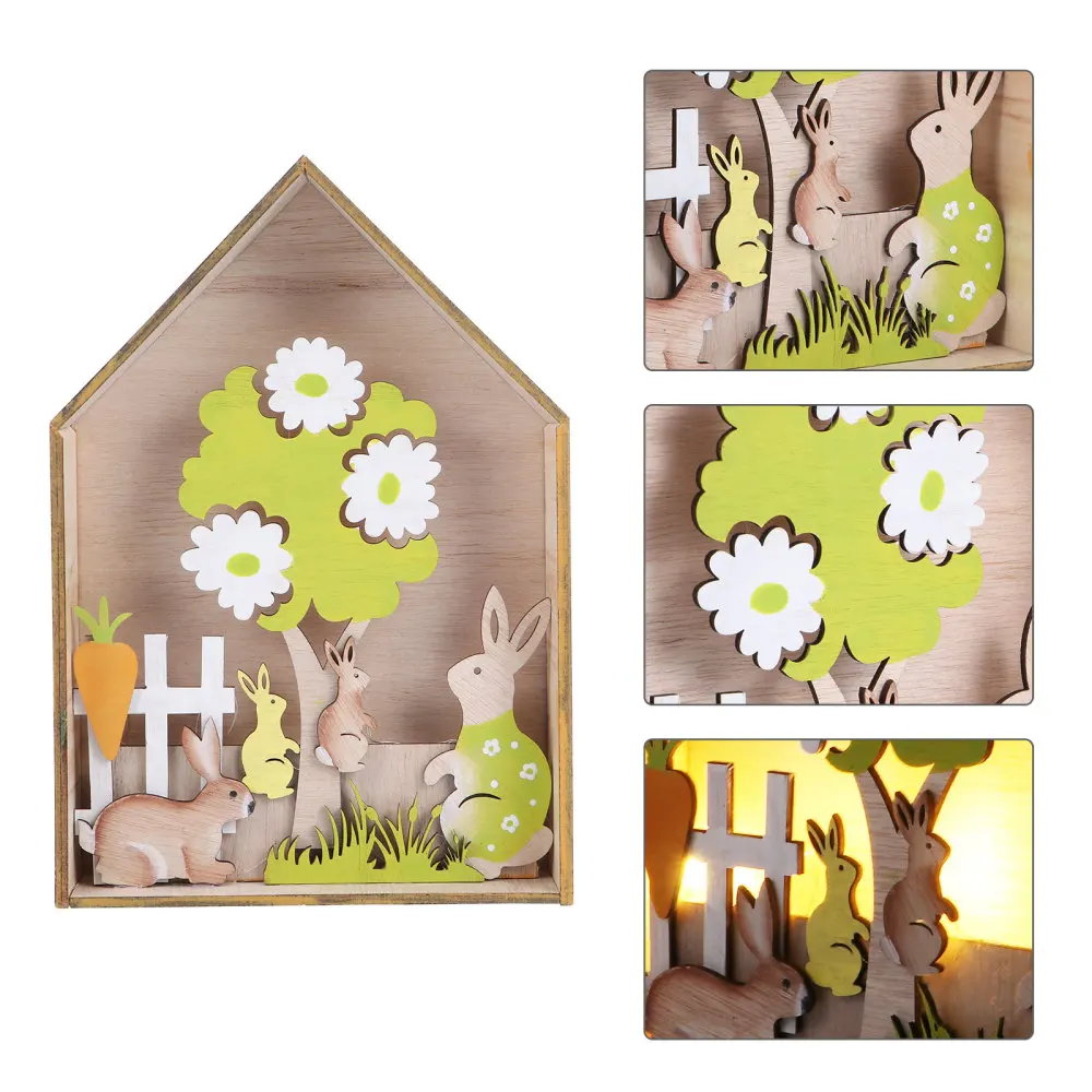 

LED Easter Adornment Easter Wooden Bunny Decor Easter Tabletop Decoration