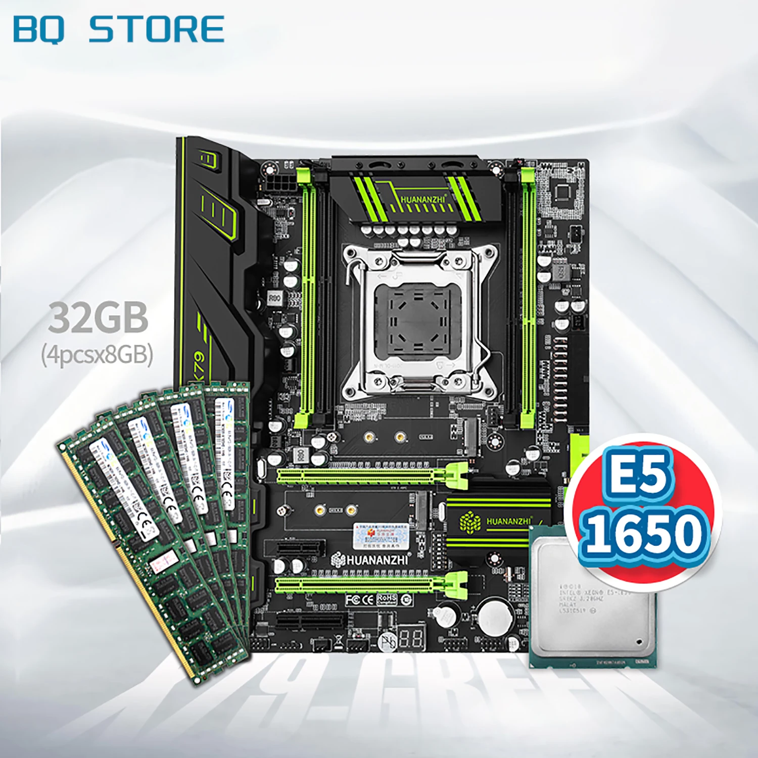 Материнская плата HUANANZHI X79 зеленого цвета с Intel XEON E5 1650 4*8 ГБ DDR3 RECC память