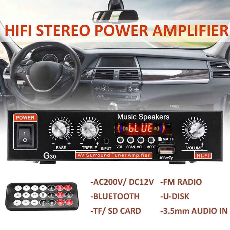 Универсальный G30 HIFI Bluetooth автомобильный усилитель мощности fm радио плеер