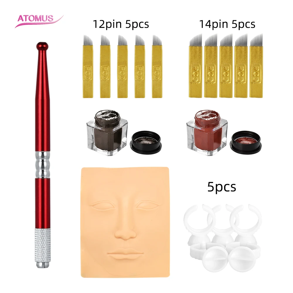 Kit de Microblading para cejas, pluma Manual de tatuaje, 12pin, 14pin, agujas, cuchillas de maquillaje permanente, suministros de tatuaje, equipo de accesorios