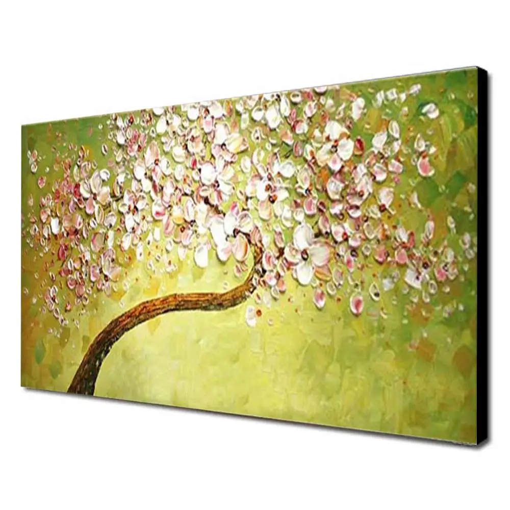 Ручная Покраска розовый цветок дерево зеленый фон Современная Текстура нож