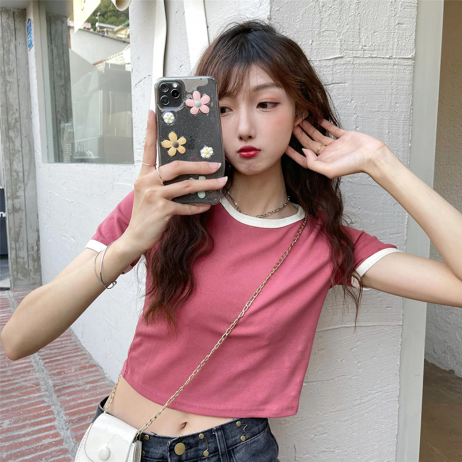 

Hot Girl Short Top Women's Summer 2021 New Korean Style Sense of Design Niche High Waist Crop-Top Short Sleeve T-shirt Ins