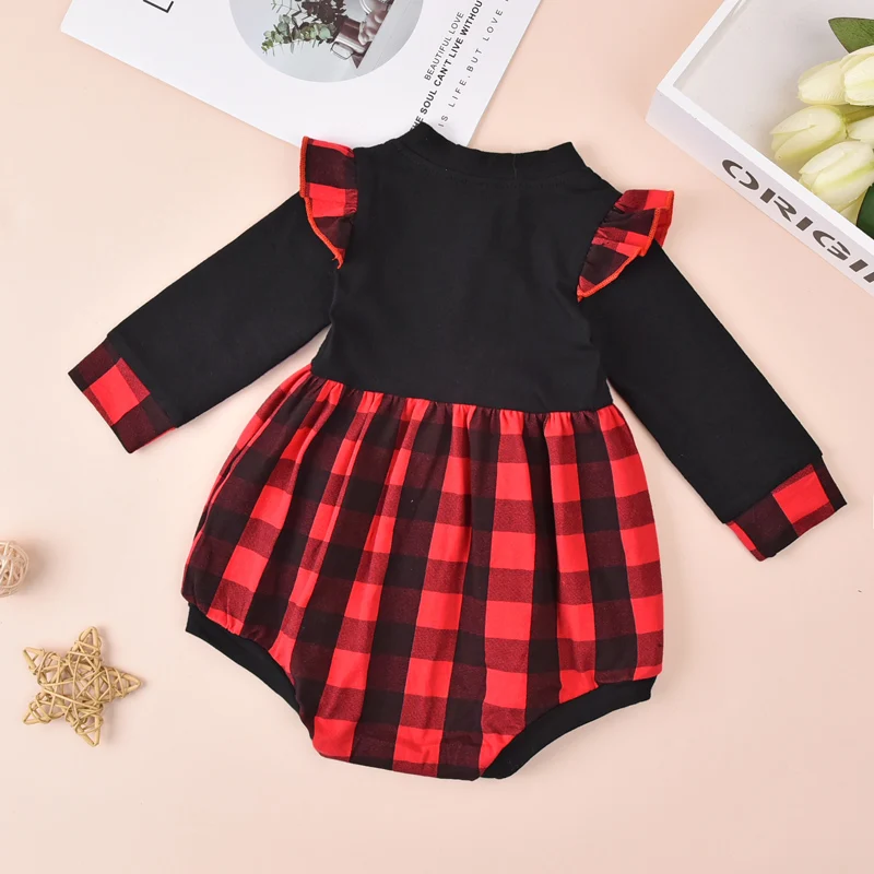

2020 0-18M Toddler Baby Boy Girl Christmas Clothing Plaid Epacekt Long Sleeve Romper Off Shoulder Jumpsuit 2Styles For Cute Baby