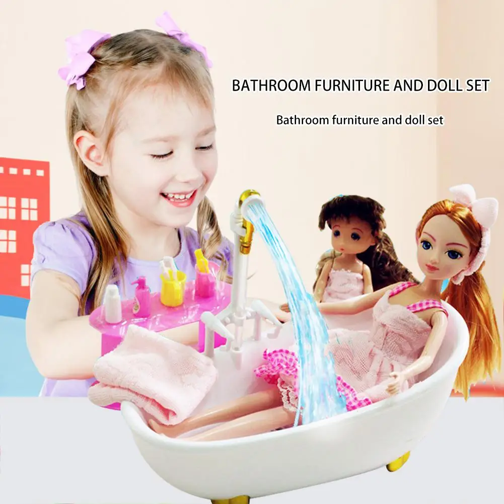 Bathroom Furniture Doll Set Toilet Automatic Bathtub Fashion Reborn Baby Toy For Children Birthday Gifts | Игрушки и хобби