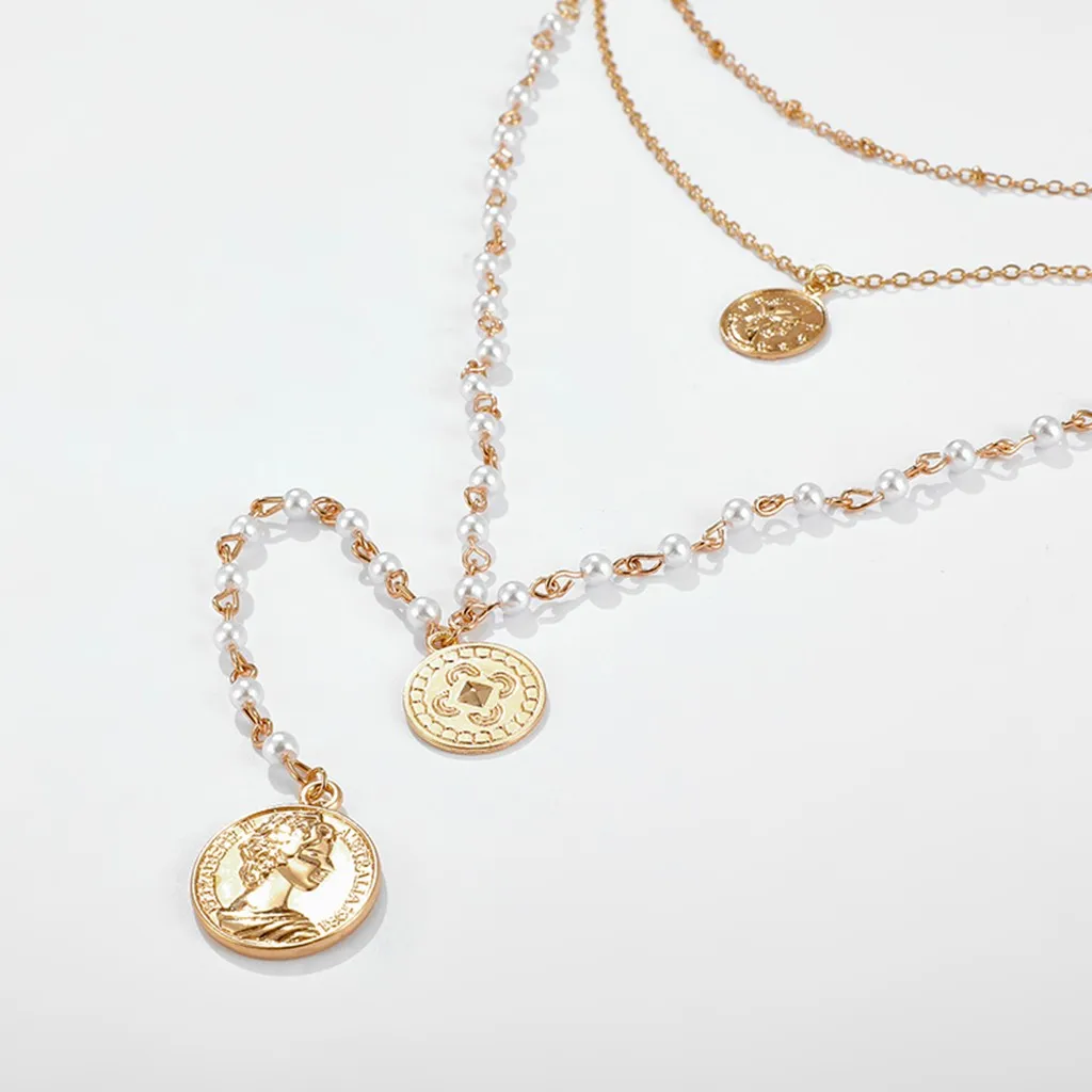 Ожерелье с жемчугом многослойные Круглые Длинные ожерелья 2019 collares de moda