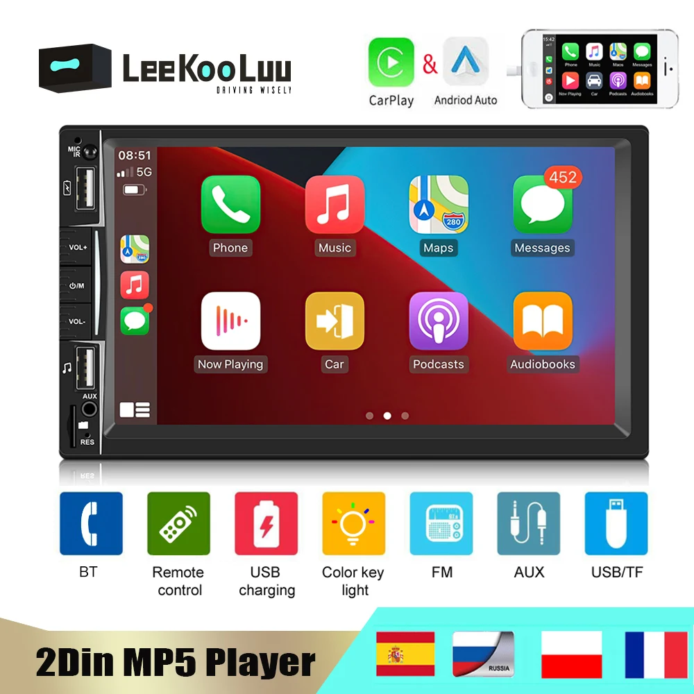

LeeKooLuu Car Radio Autoradio 2 Din Mp5 Player 7" Hd Car Central Multimedia Bluetooth Audio Stereo Apple Carplay & Android Auto