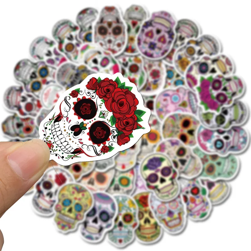 

50pcs/Set Cool Flower Candy Skulls Stickers For Laptop Skateboard Car Helmet Moto Bike Guitar Kids Toys Waterproof Wall Sticker