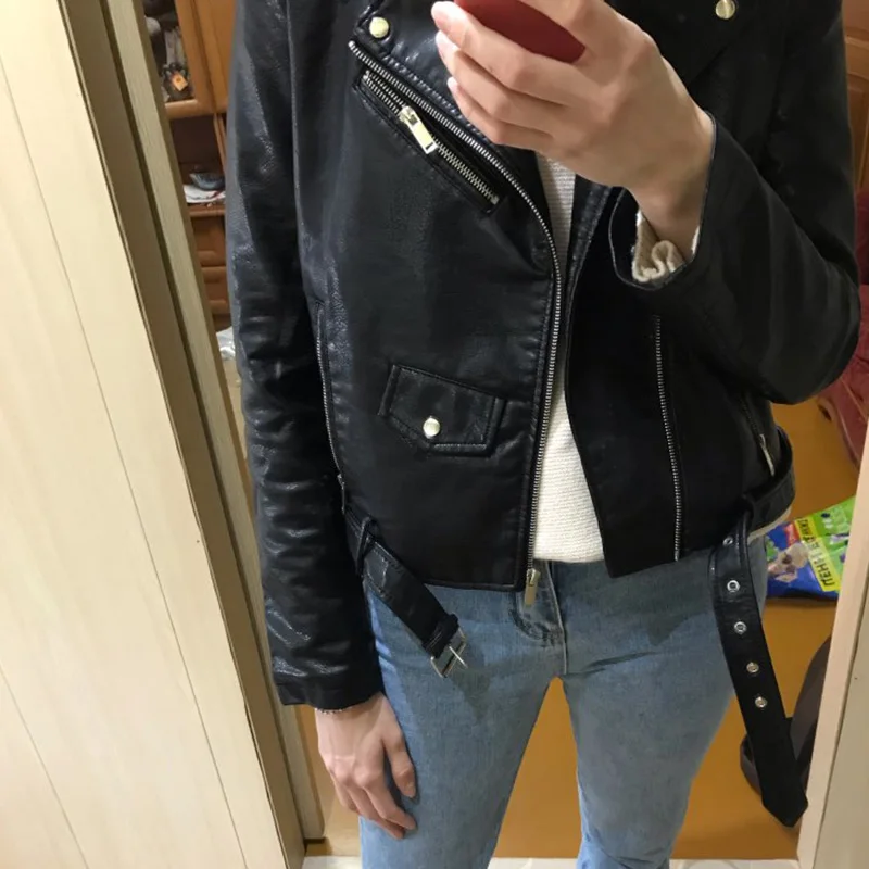 

ZCWXM Spring Women Pu Leather Jacket Bright Color Black Motor Coats Short Faux Leather Biker Jackets Coat Fashion Female New