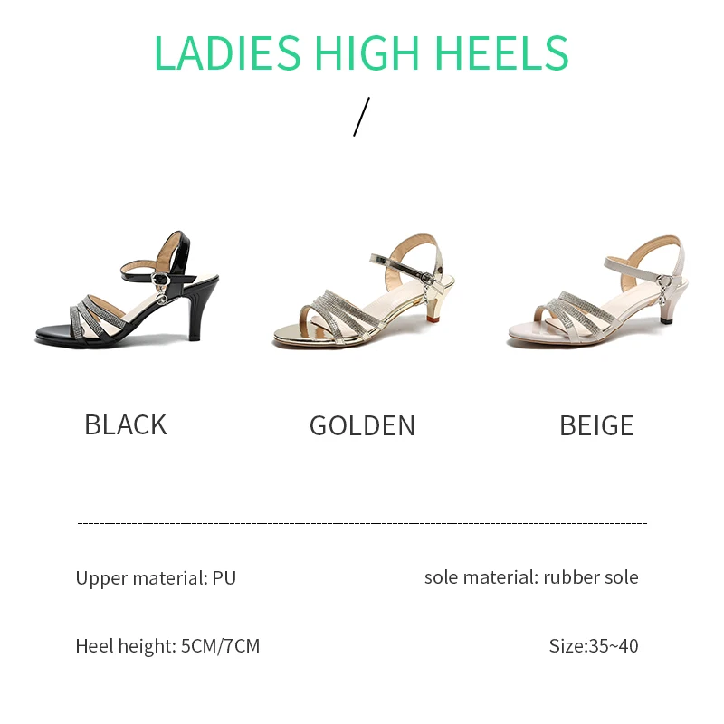 

High-Heeled Sandals Stiletto Comfortable Breathable Sandals Women Summer New 2021 Rhinestone One Word Buckle Shoes For Women