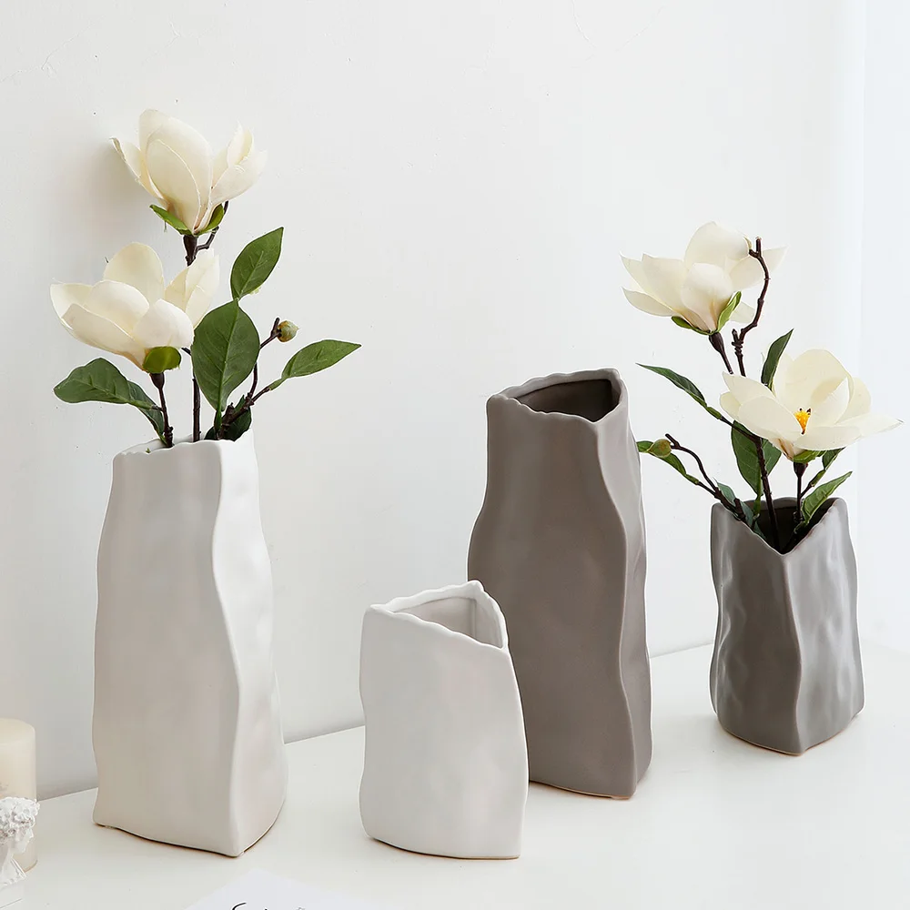 

Современные минималистичные керамические вазы, домашний декор, треугольные цветочные вазы, декоративные сушеные цветы, украшение для офис...