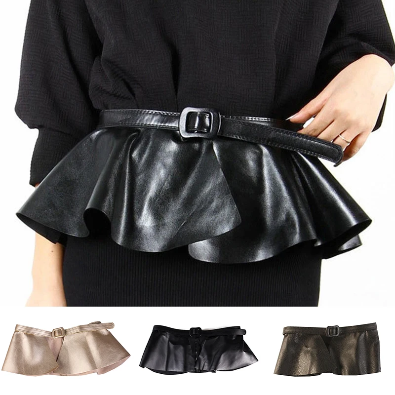

Female Harness Dresses Fashion Wide Belts Temperament Pure Color Falbala Skirt Peplum Belt Gothic Luxury Waist Designer Belts