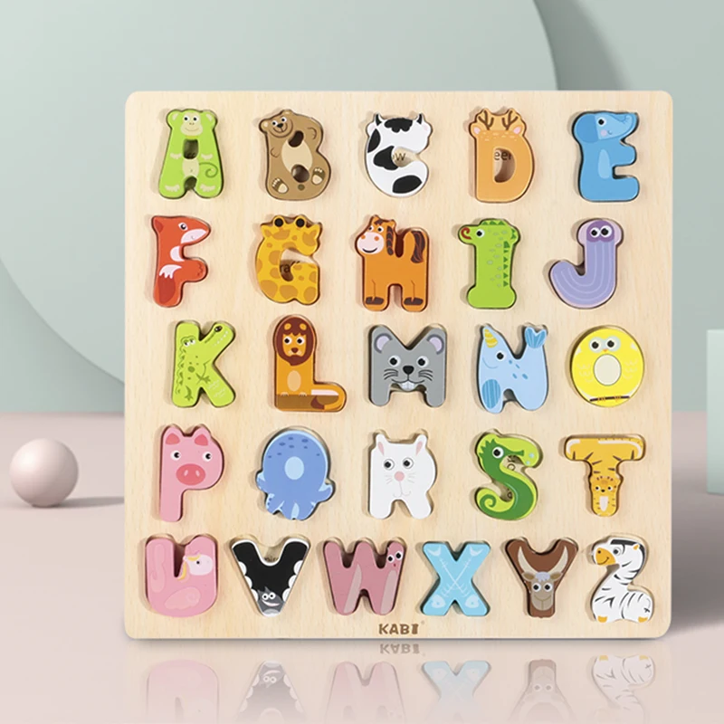 

Монтессори животное Алфавит головоломка Когнитивная доска игрушка детская деревянная головоломка Раннее Обучение Детские Обучающие дере...
