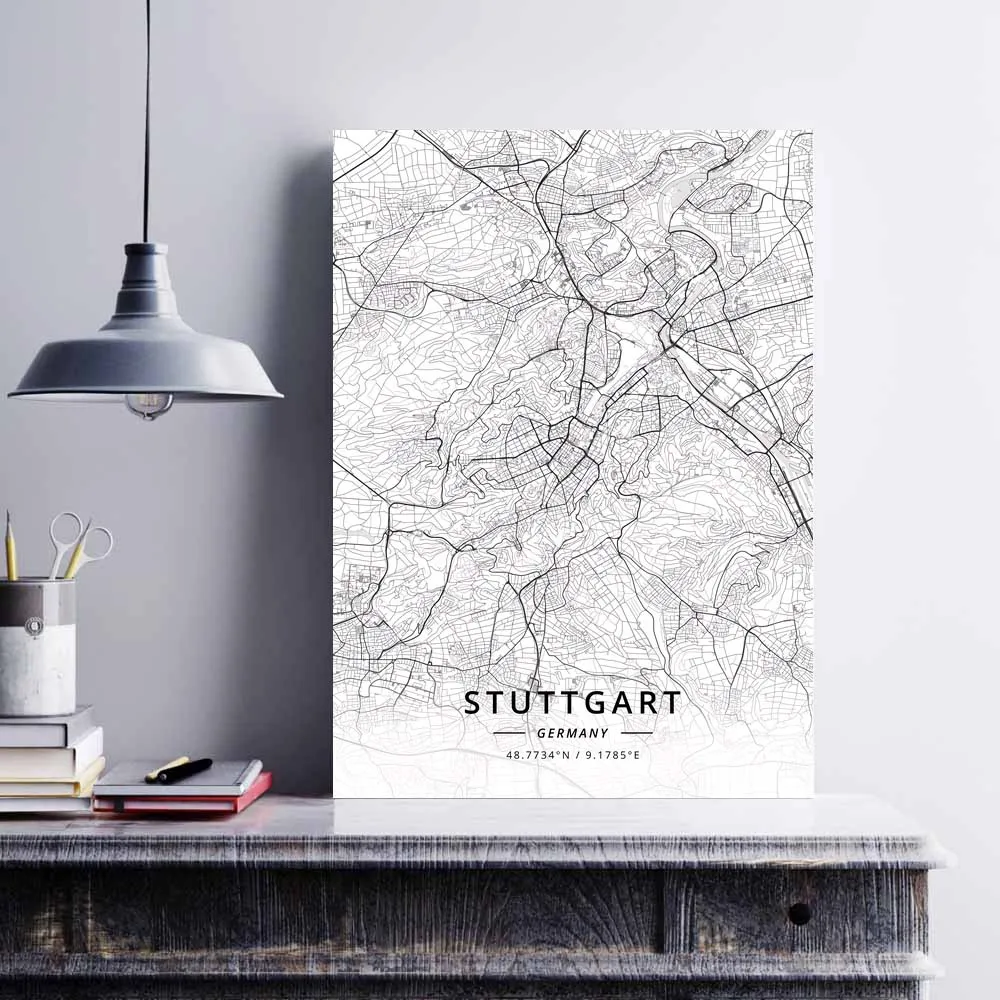 Regensburg Saarbrucken Stuttgart Wiesbaden Wildensee Плакат с картой Германии