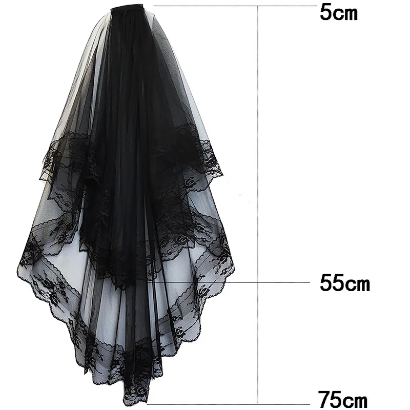 

Black White Lace Bridal Veils with Comb Short Two Layer Elegant Vintage Wedding Veils for Bride Cosplay Costume Hair Accessories