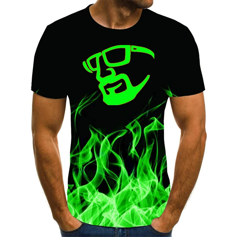 

Футболка мужская оверсайз с круглым вырезом, модная тенниска с цветным принтом в виде пламени, повседневная майка с короткими рукавами, лет...