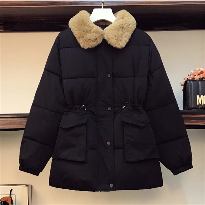 

Plus Size Cotton-Padded Jacket Women's 2020 Winter Fashion New Style Fur Collar Long-Sleeved Loose Waist Warm Coat Trendy 303