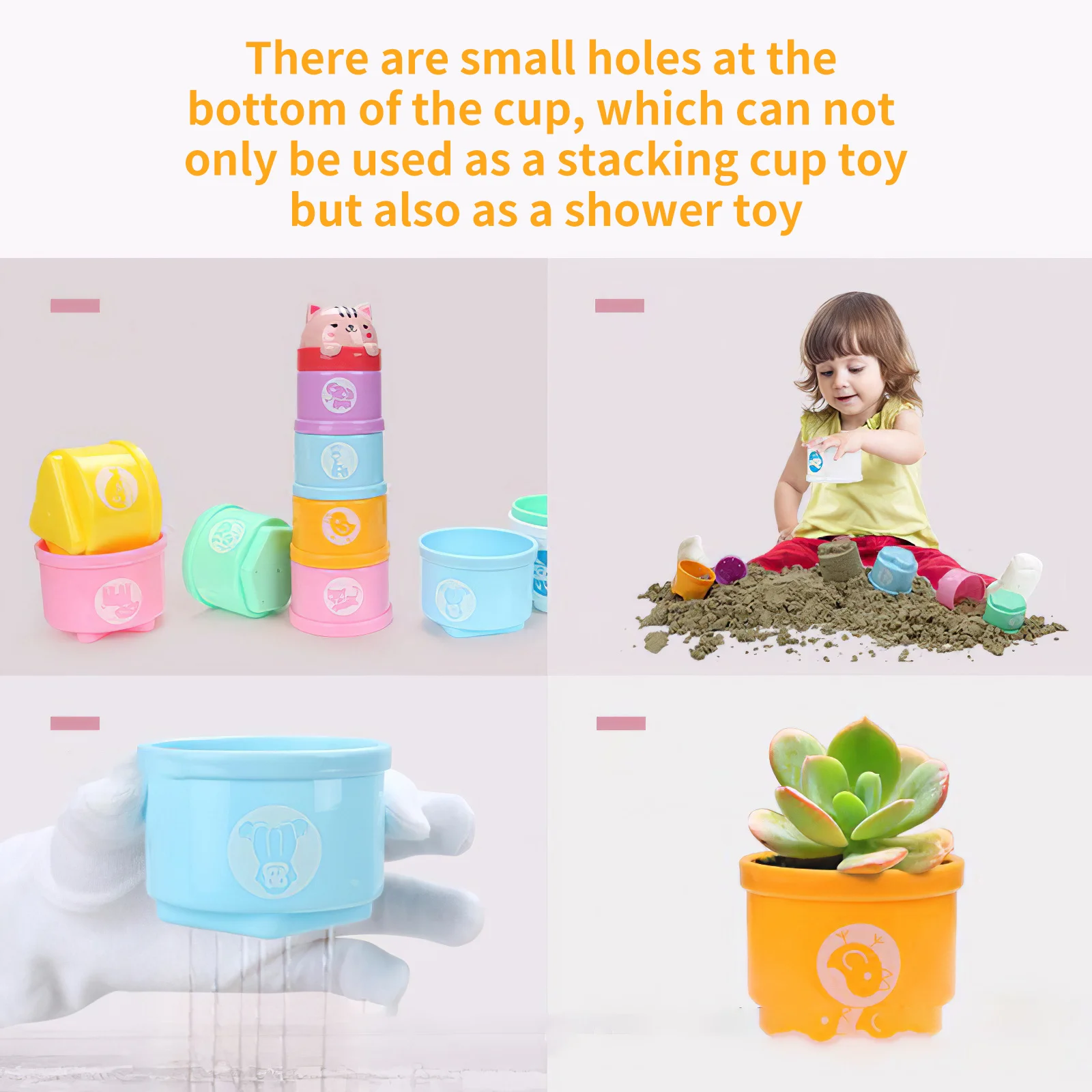 

Stacking Cups Toy Multicolor Baby Stack Up Cups Round-Edge Building Cups Plaything Baby Stacking Set With Animal Pattern