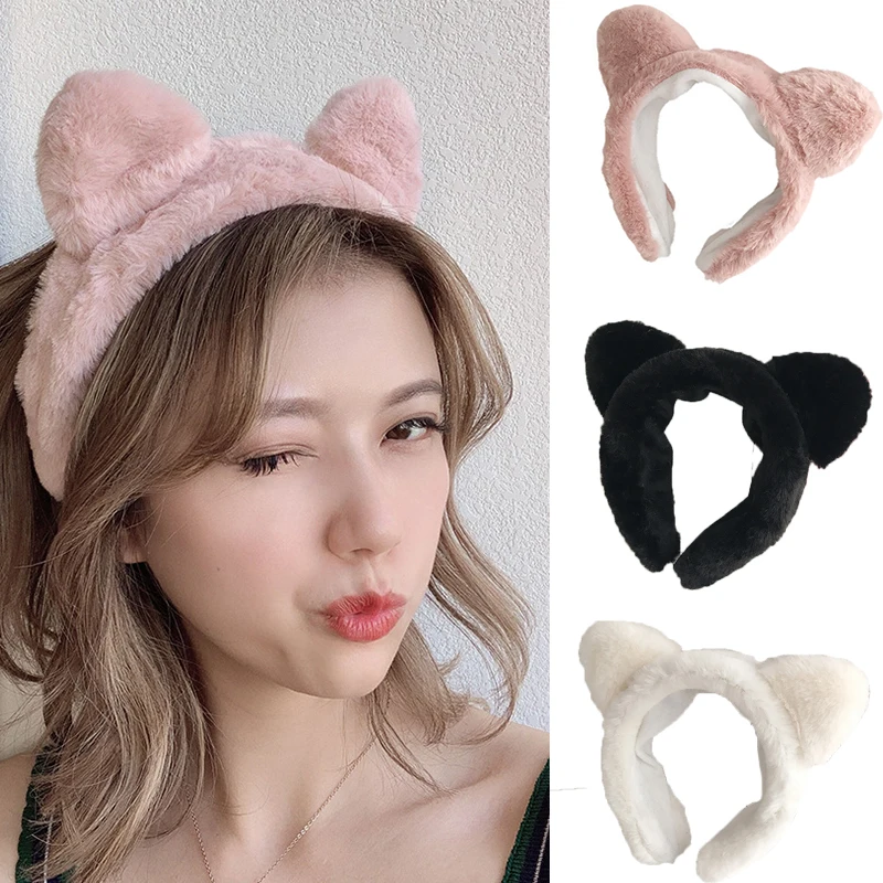 Повязка на голову с кошачьими ушками Женская милая плюшевая широкая боковая