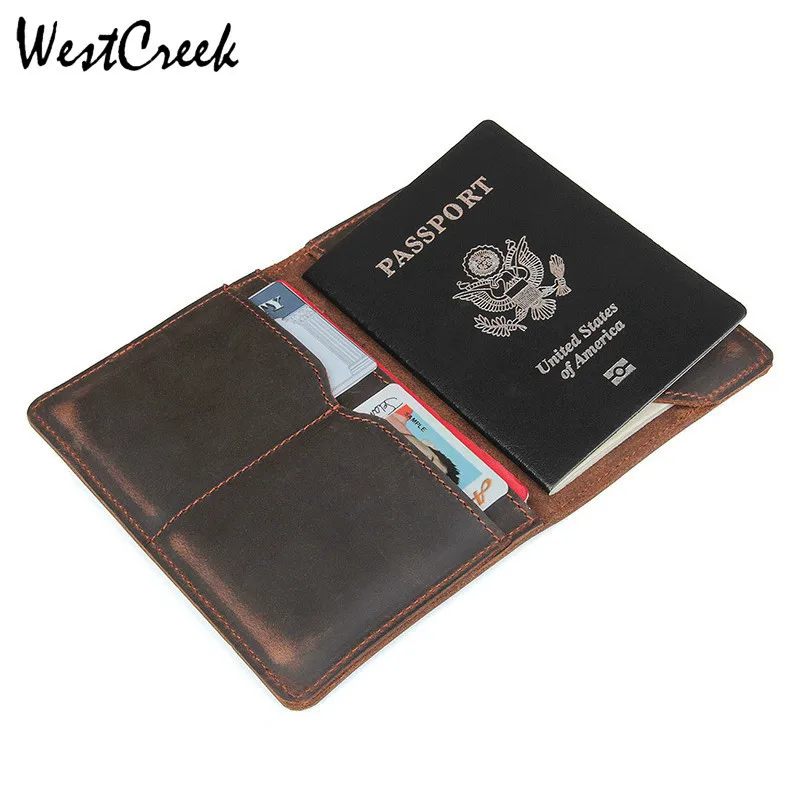 

Vintage Genuine Cow Leather Passport Covers Card Holder Cowhide on Cover for Document Certificate Case Travel Wallet