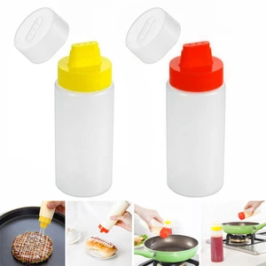 2pcs 300ml Plastic Salad Dressing Squeeze Bottle Condiment Dispenser For Sauce/oil/vinegar/ Yellow/Red Kitchen Accessories